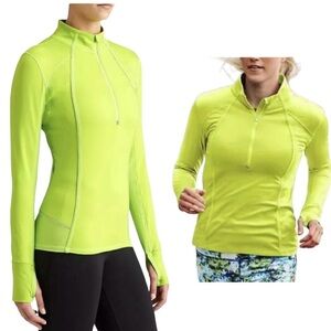 Athleta Plush Tech Half Zip Top 3.0 Cold Weather Training Shirt Size XL Neon